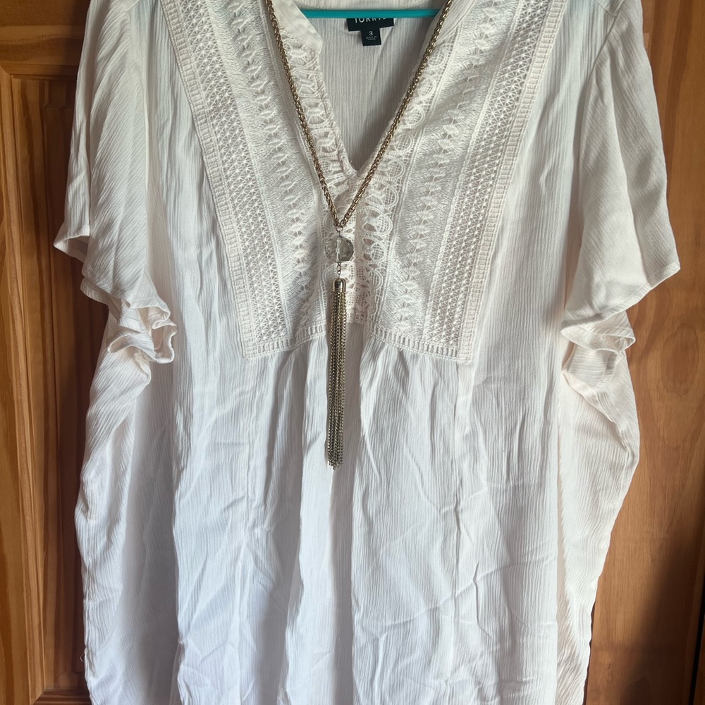 Torrid Cream Lace Accent Blouse